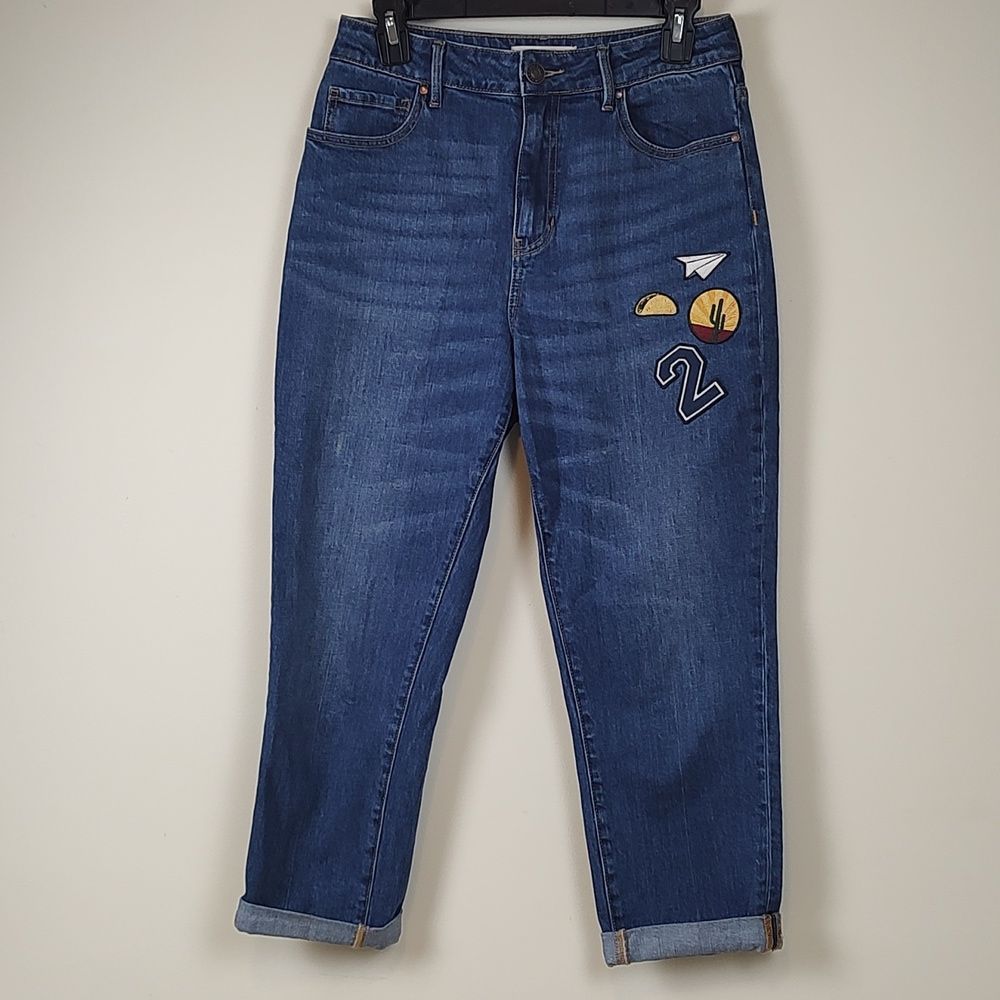 Pacsun Retro Jean Patches High Rise Rolled Cuffs in Punk Blue